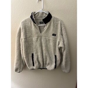 Zyia Active Women M Sherpa Fleece Quarter Zip Pullover Cream Black Jacket A1009